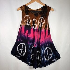 Boho Tunic Top Womens Medium No Size Tag Festival Asymmetric Fest Tie Dye Peace